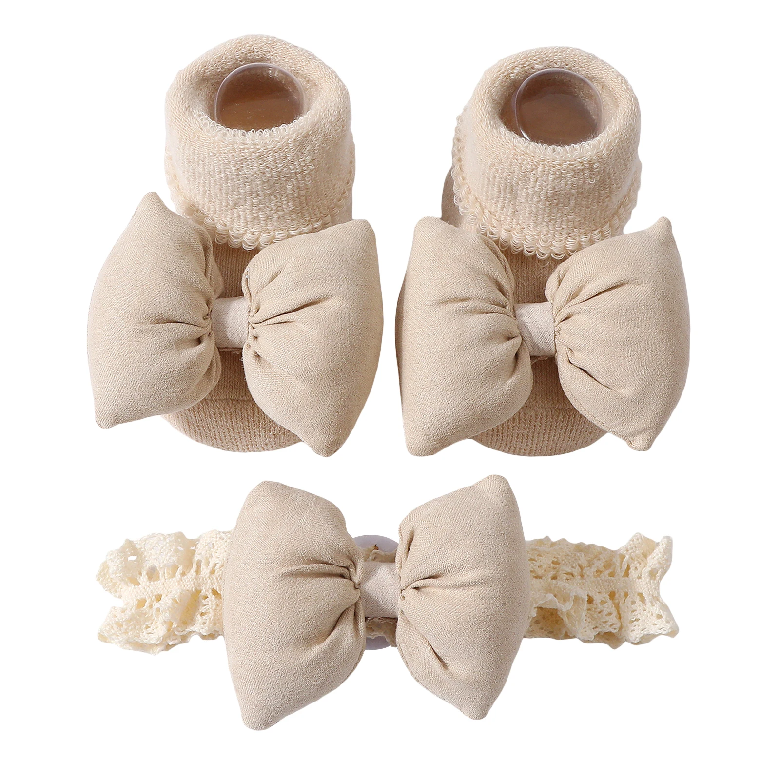 

Baby Walking Socks with Grippers Soft Cute Bow Design Infant Non Slip Socks and Ruffled Headband 2 Pcs Set for Indoor