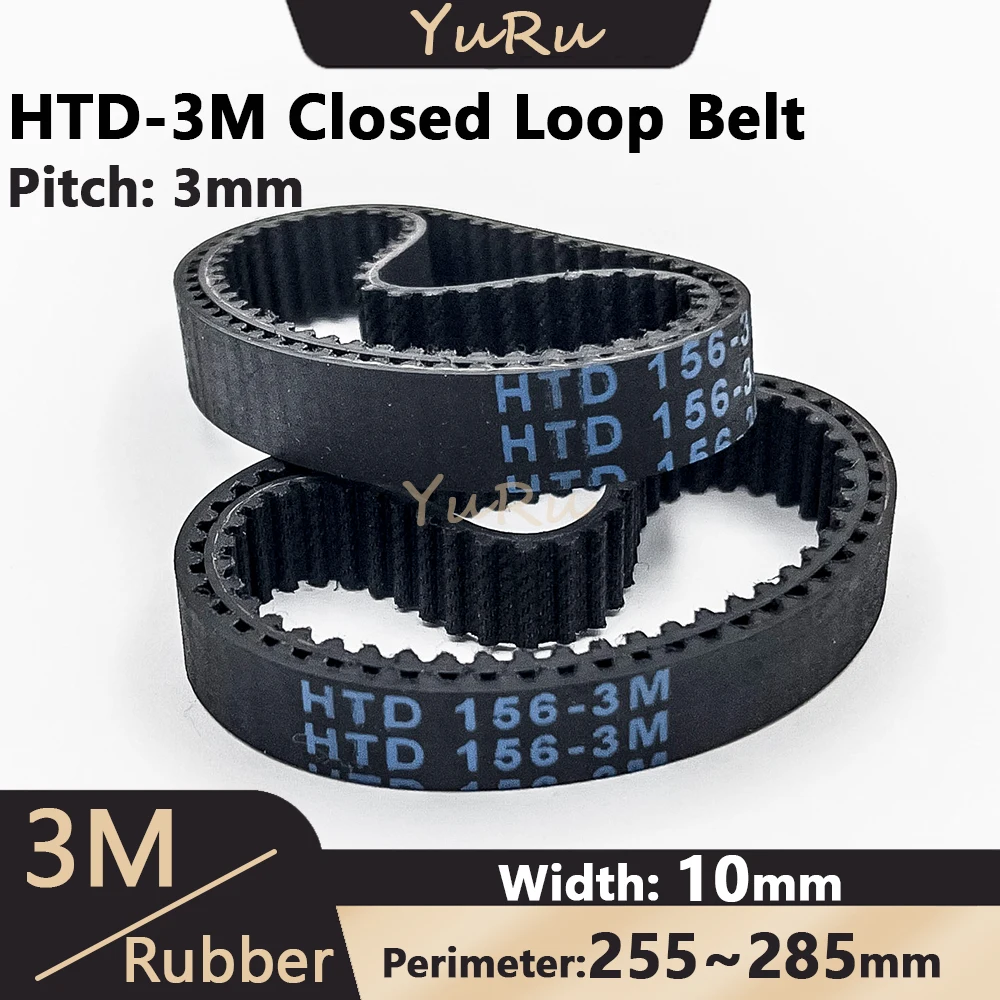 HTD-3M Timing Belt Width 10mm Rubber Closed Loop Length 255 258 261 264 267 270 273 276 279 282 285mm HTD3M Synchronous Belt 3M