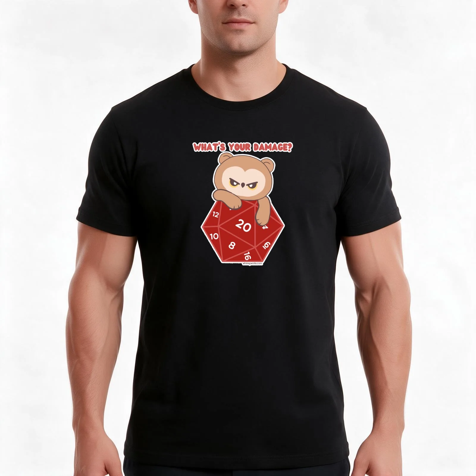 What's Your Damage? (D20 // Owlbear ) T-Shirt, Summer Casual Cotton Tee, Oversized Streetwear Tops, Vintage Graphic Print