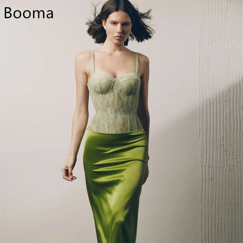 

Booma Elegant Spaghetti Strap Lace Mermaid Dresses Formal Party Gowns for Women Sleeveless Shiny Prom Gown Customize