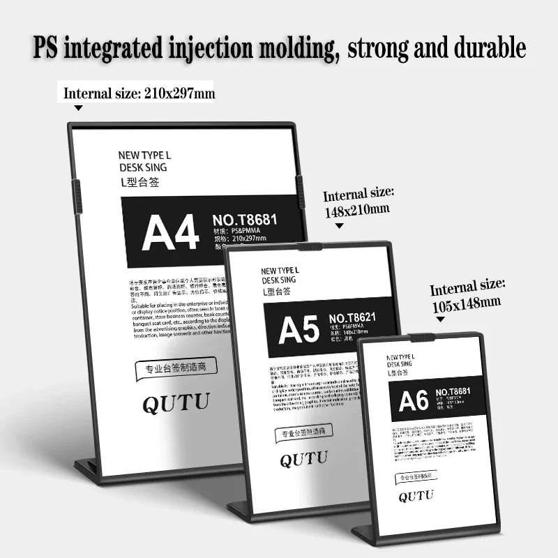 แผงอะคริลิคเมนูขาตั้งจอแสดงผล A4L-Shaped แนวตั้งตารางตารางบัตรยี่ห้อ High-End พลาสติกแคตตาล็อกเมนู A5ประเภทชื่อการ์ด