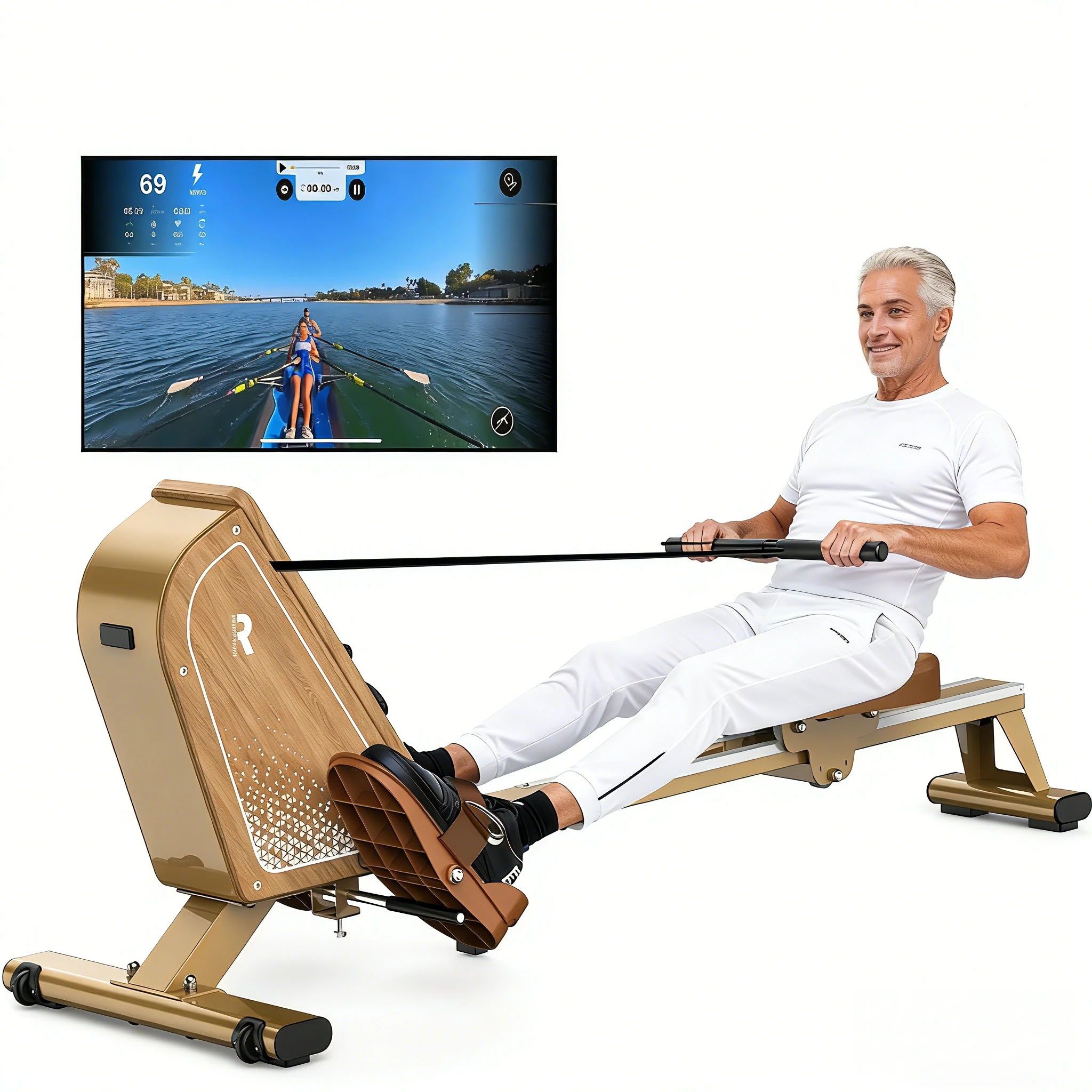 Vogatore Magnetico con Monitor Bluetooth, 16 Livelli di Resistenza, Carico 150kg, Pieghevole per Stoccaggio Verticale