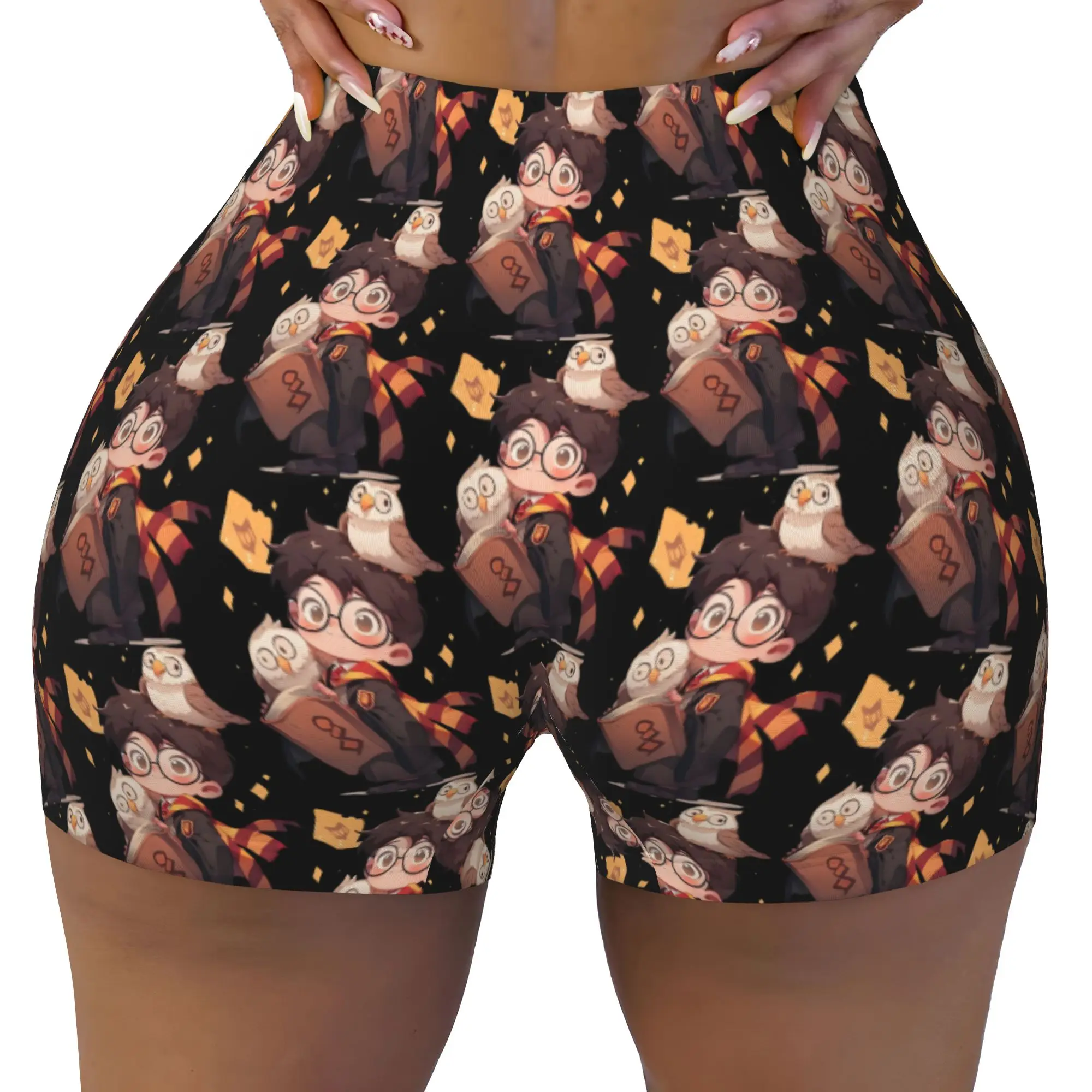 Custom H-Harryed Cartoon Workout Shorts Women Halloween Witchcraft Gym Volleyball Running Yoga Shorts