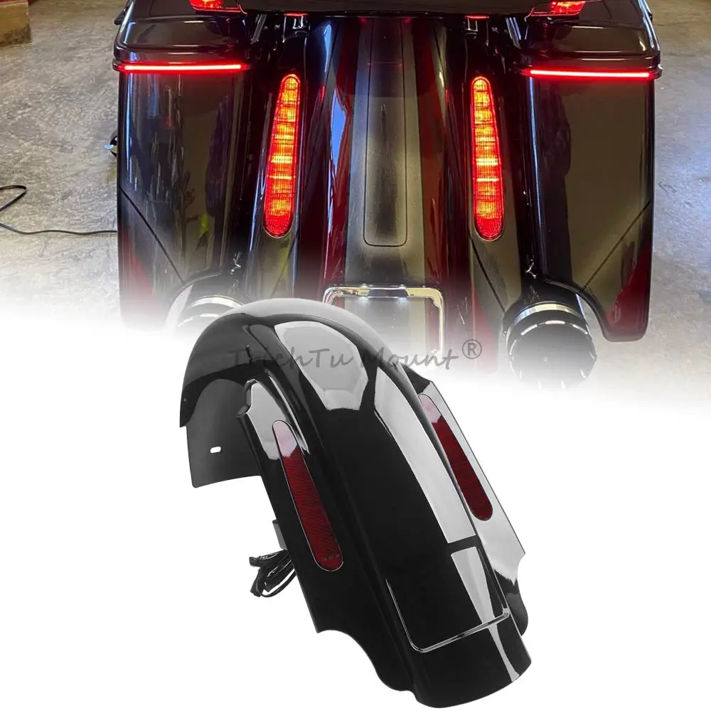 Motorcycle Multi-Functions Rear Fender With Led Light Fits For Harley Touring 1997-2008 Abs Plastic Gloss Black Fender Red Lens