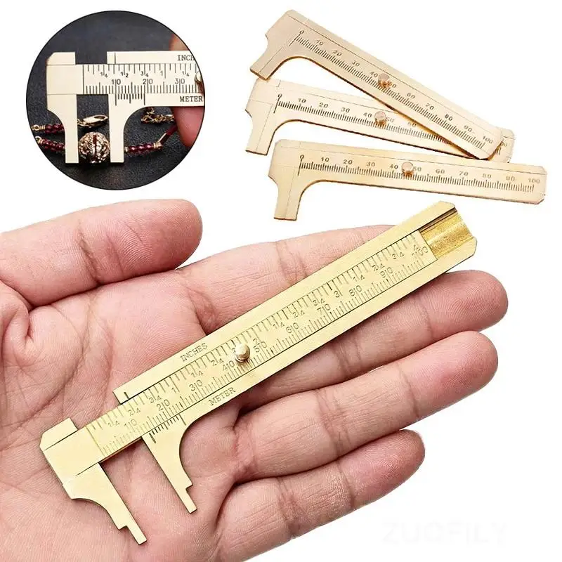 Brass Vernier Caliper Rust Proof Durable Pocket Slide Gauge Metric Imperial Scale for Daily Household Measurement Use
