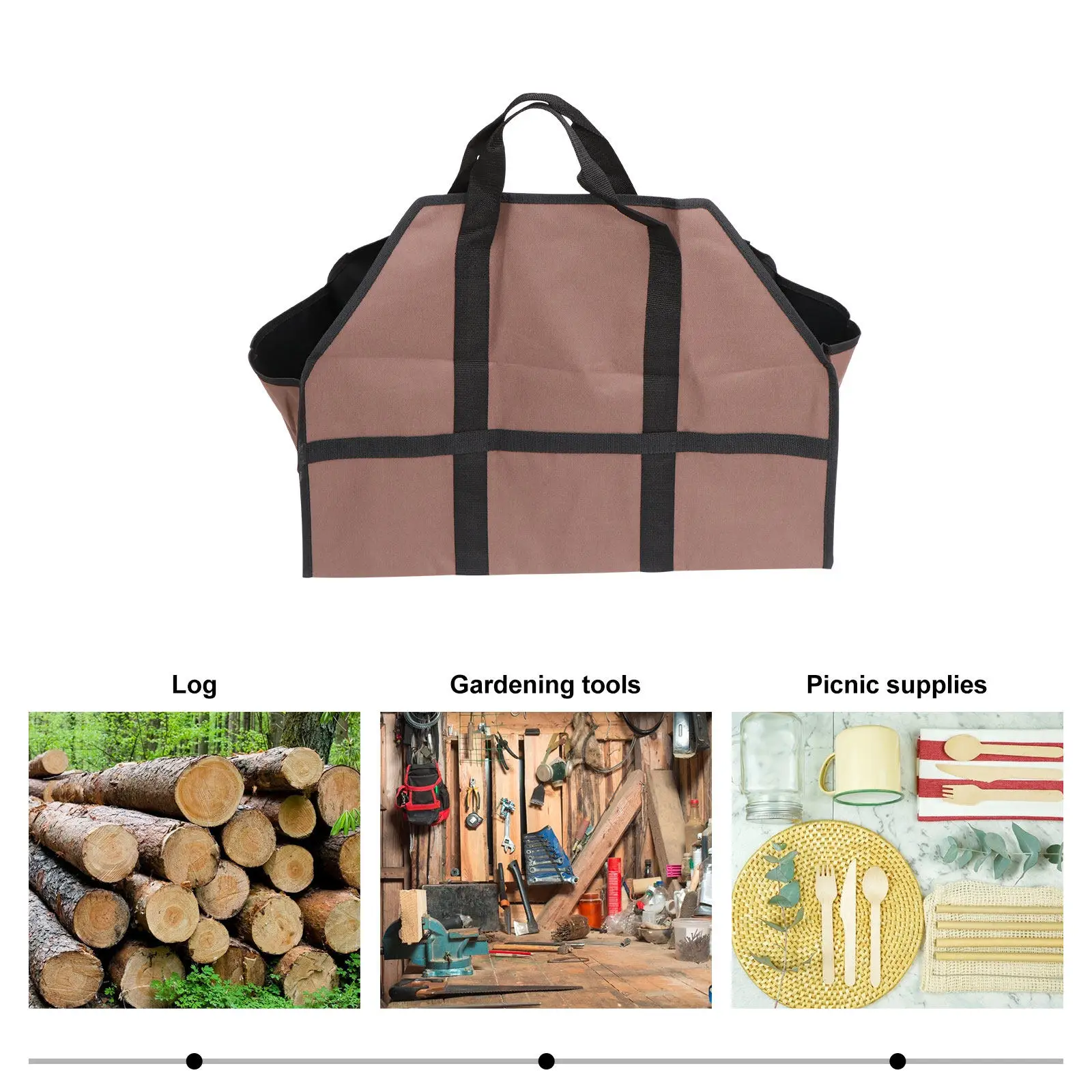 1Pcs Premium Heavy-Duty Foldable Log Tote Bag for Firewood Oak Maple Logs Fireplace Storage Garden Picnic Camping Supplies