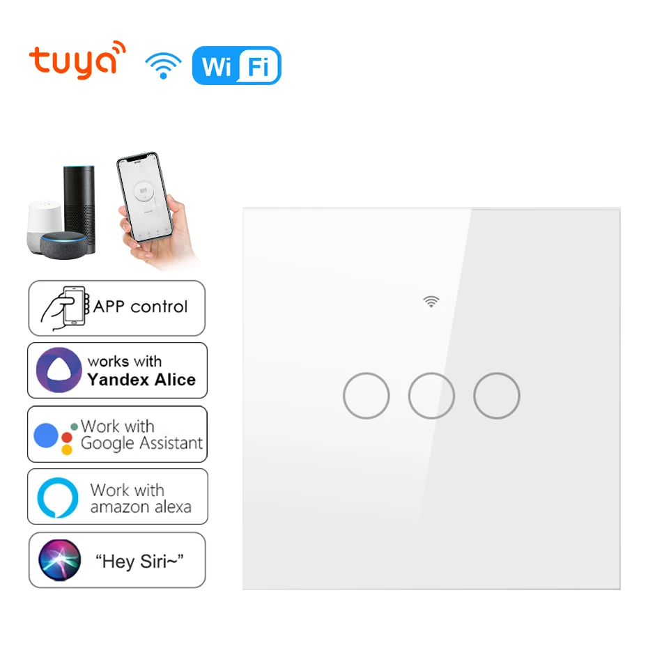 

CBE Tuya Smart Life Wi-Fi Беспроводной дистанционный настенный умный переключатель Голосовое управление Сенсорный датчик Светодиодные выключатели Alexa Google Home 220 В