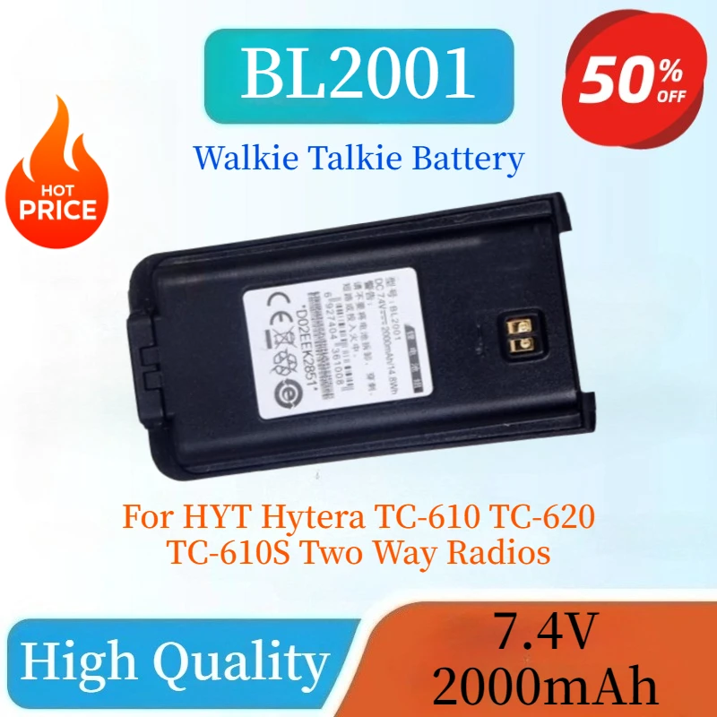 

BL2001 Walkie Talkie Battery 2000mAh 7.4V For HYT Hytera TC-610 TC-620 TC-610S Two Way Radios Replacement Battery TC610 TC620