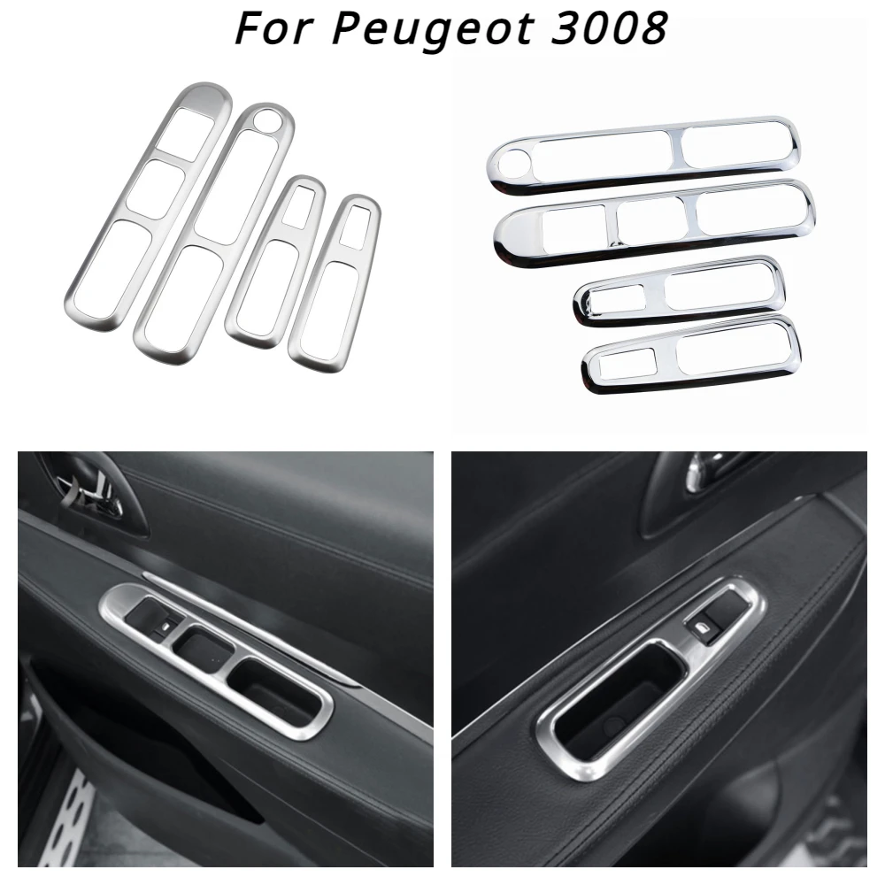 Car Window Lift Switch Button Cover for Peugeot 3008 2013 2014 2015 Trim Chrome  Door Armrest Panel Handle Holder