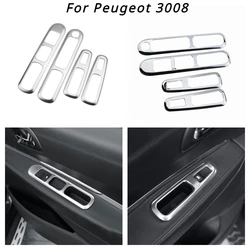 Car Window Lift Switch Button Cover for Peugeot 3008 2013 2014 2015 Trim Chrome Door Armrest Panel Handle Holder