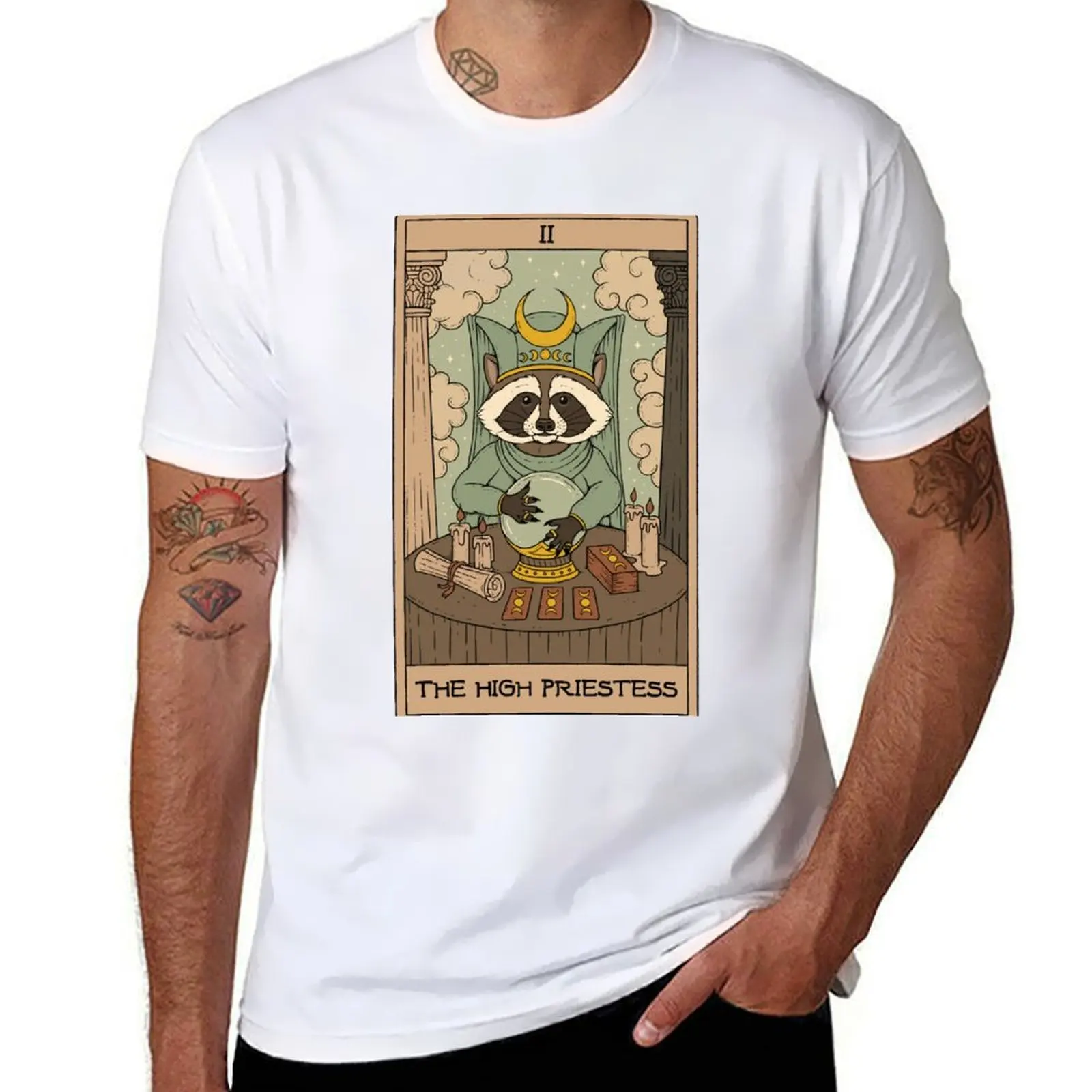 The High Priestess - Raccoons Tarot T-Shirt customs design your own custom t shirt Blouse clothing for men