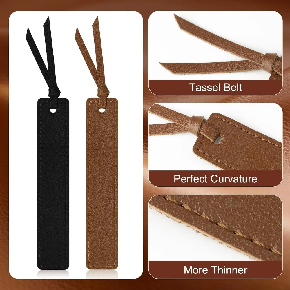6-Pack Classic Leather Bookmarks with Tassel, Thin Handmade Stitched, Retro Design for Reading Enthusiasts, Ideal Gift for Book Lovers