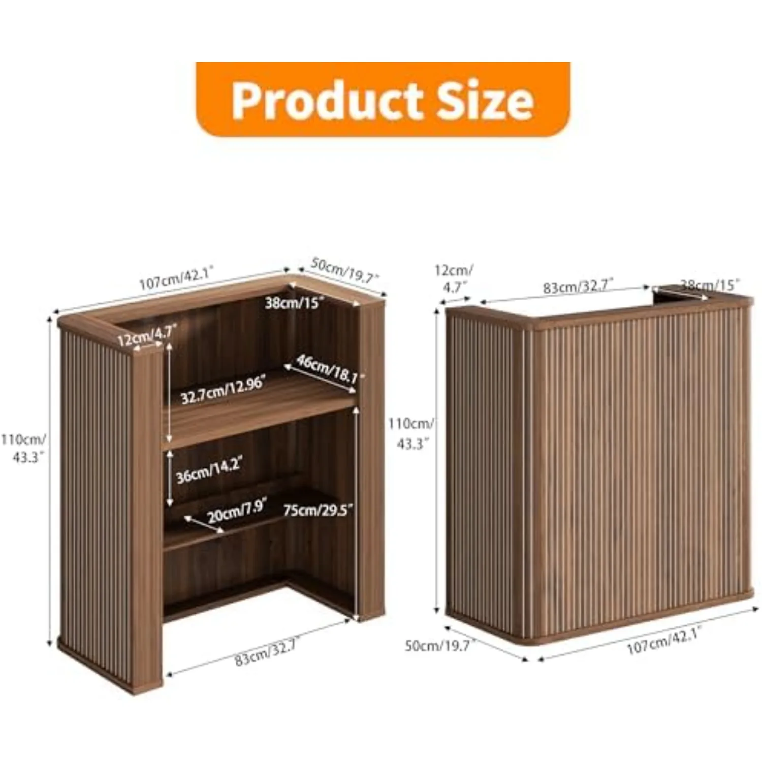42.1 Inches Reception Desk,Fluted Round Corner Modern Reception Table,Front Counter Table,for Salons, Offices Lobbies
