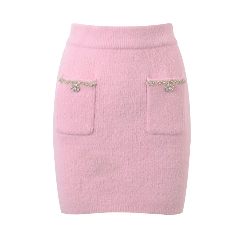 Set parigino in maglia a cuore - Top con fiocco in rilievo e gonna a pieghe - Completo primaverile pastello - Miscela di viscosa elastica - Abito da tè da donna