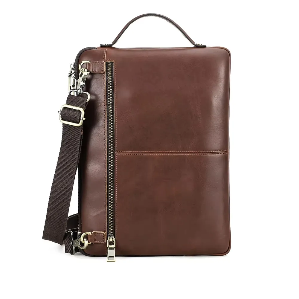 New Genuine Leather Laptop Bag With Shoulder Strap Vintage Crossbody Briefcase Bussiness Handbag For MacBook Pro Air 14 13