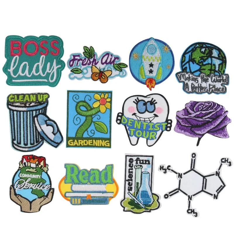 Burning Edge Book Earth Letter Embroidery Cloth Sticker Children's Clothing Accessories DIY Patch Spot Embroidery Supplies Pride