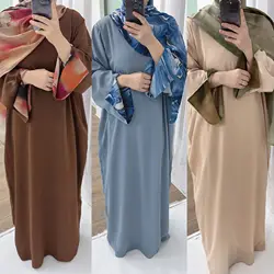 Women's Dresses Modest Islamic Clothing 2025 Eid Ramadan New Nida Abaya Muslim Dress with Printed Hijab Dubai Kaftan Jalabiya