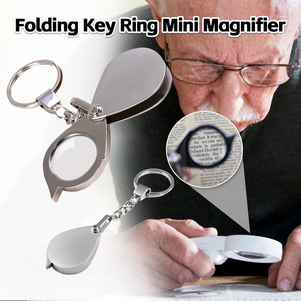 Portable 15X Folding Keyring Magnifier Key Chain Magnifying Glass Pocket Tools