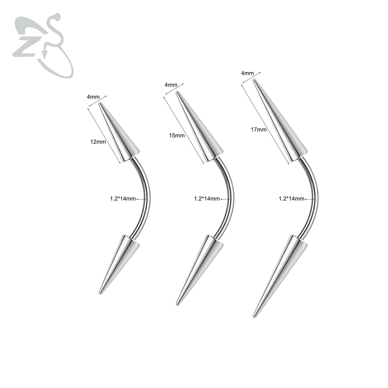 3Pcs Spike Bridge Piercing Stainless Steel Eyebrow Rings