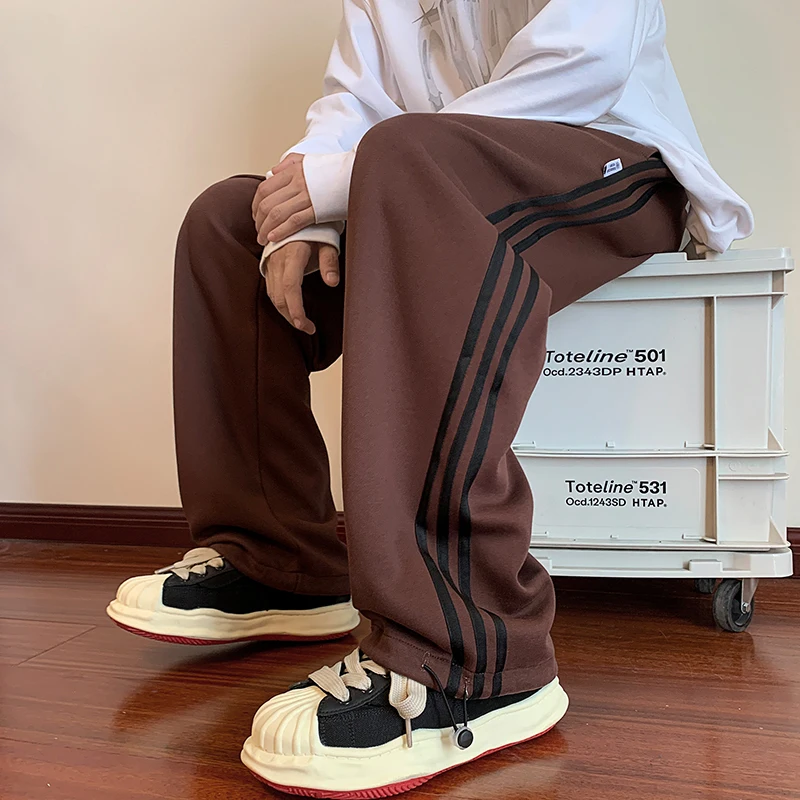 

Korean Fashion Male Stripe Casual Sweatpants Streetwear Black Brown Jogger Men's Sport Jogging Pants Casual Trousers Joggers