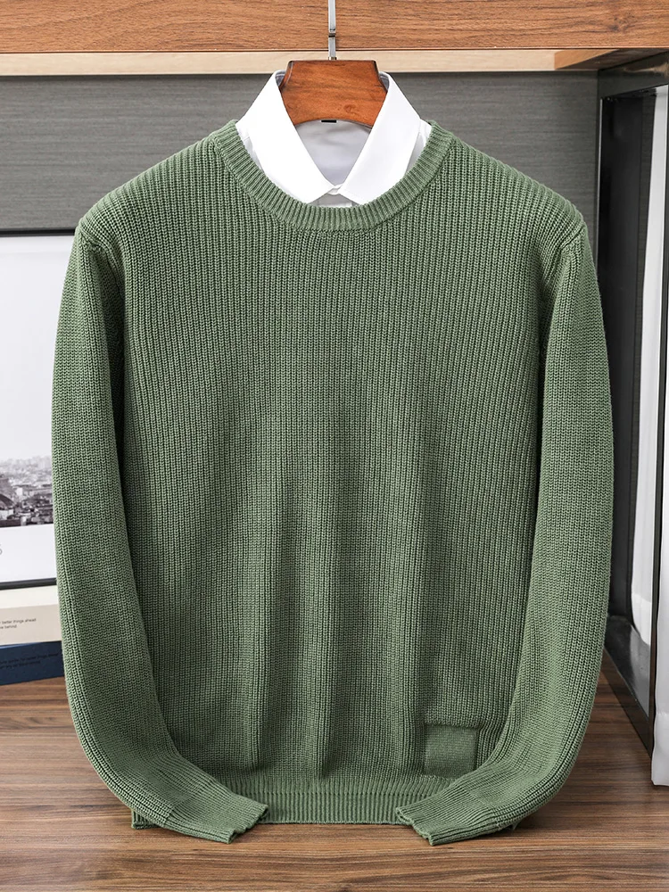 

Осень-зима, новинка Sle 00, вязаный круглый теплый свитер из чистого хлопка Ne Thiened, повседневный мужской базовый свитер