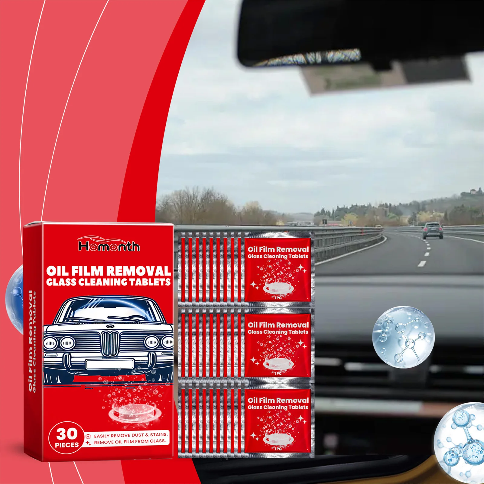

30pcs Car Windshield Cleaner Tablets Solid Cleaning Effervescent Tablet Effervescent Tablet Concentrated for Car Window Cleaning