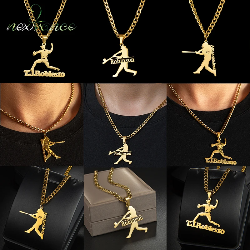 

Nextvance Custom Name Necklace Baseball Sports Style Stainless Steel Men Personalized Pendant Sportsman Favorite Jewelry Gifts