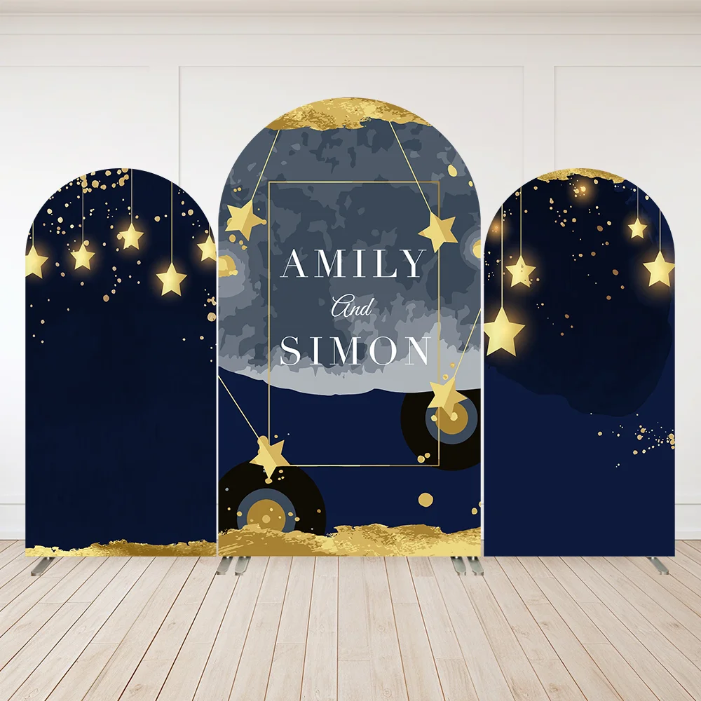 

Twinkle Stars Baby Shower Arch Cover Wall Backdrop Navy Bue Golden Banner Chiara Background Photobooth Doubleside Prints