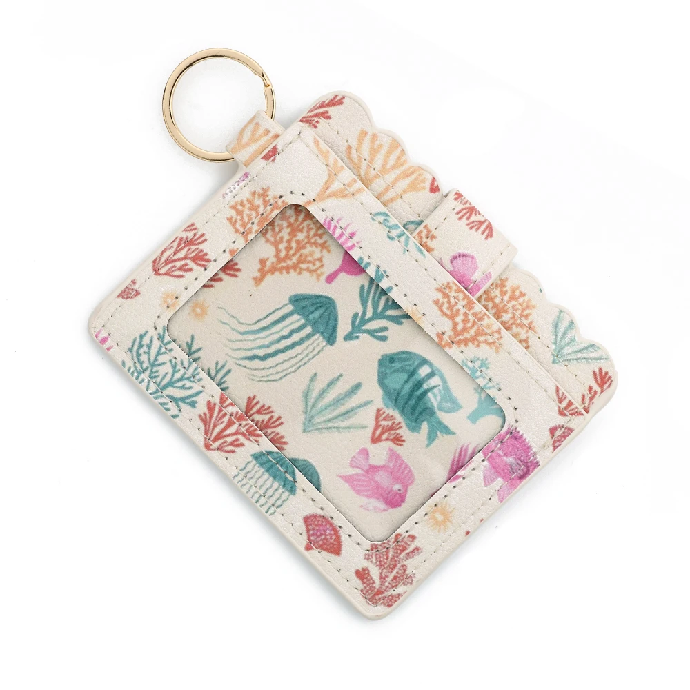 محفظة صغيرة للسيدات مع جلد مطبوع عليه فطر قنديل البحر المحيطي، يمكن استخدامها مع سلسلة مفاتيح من خرز السيليكون وحقيبة بطاقات جلدية #6