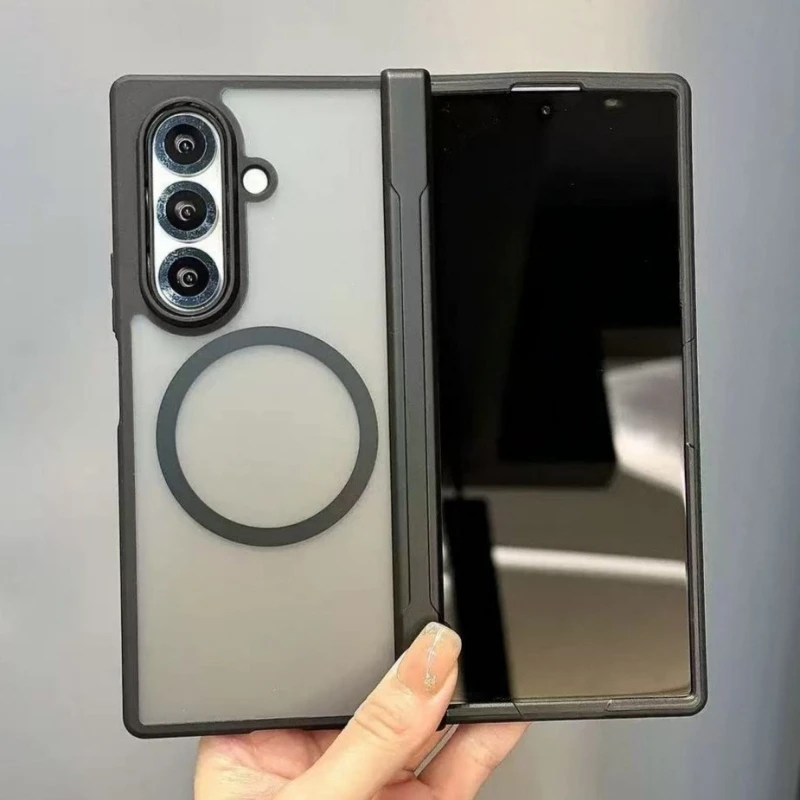 Przezroczyste Matowe Magnetyczne Etui z Ochroną Zawiasu Kompatybilne z Magsafe do Samsung Galaxy Z Fold 8 Wide…