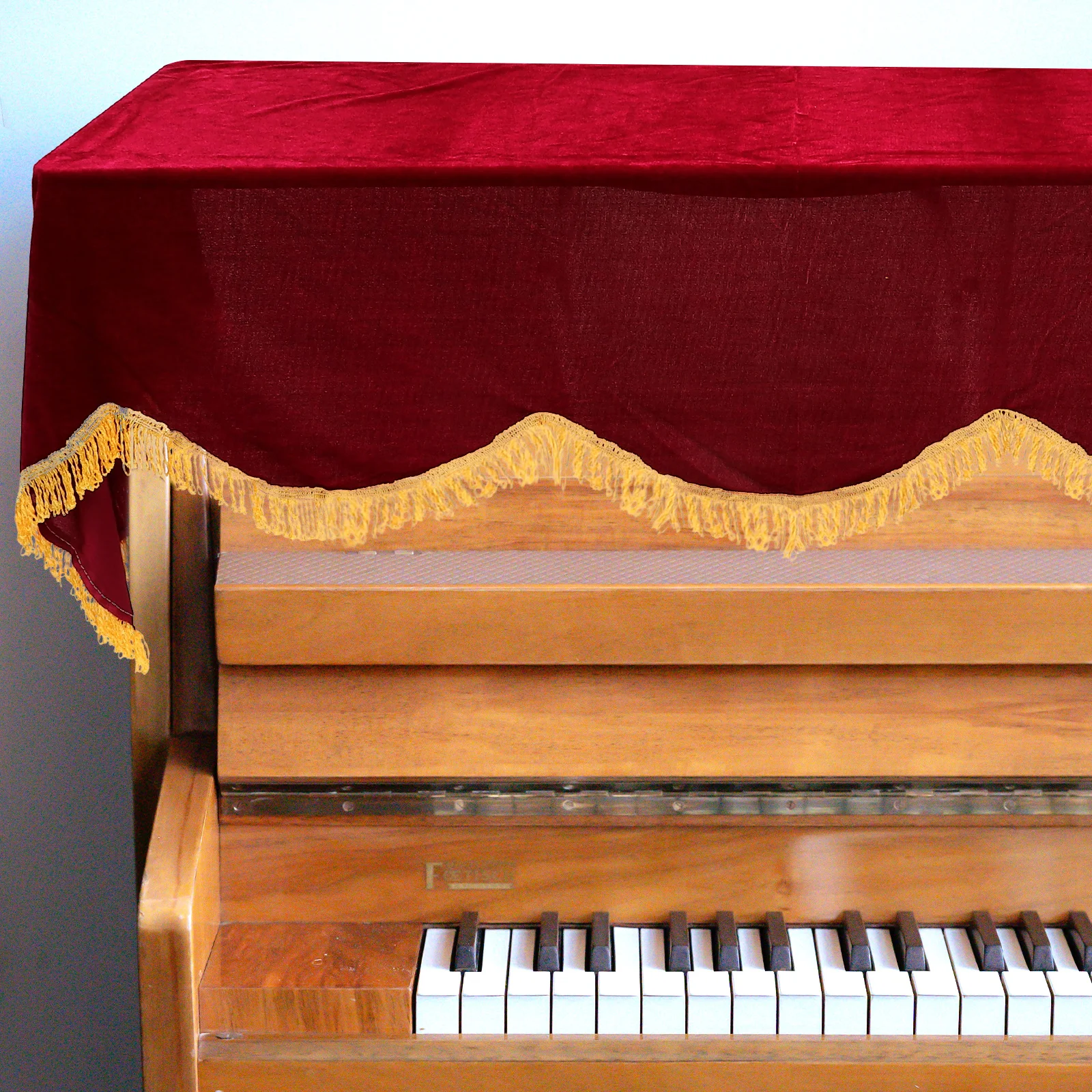 

Upright Piano Cover Protective Dust Velvet Half Throw Anti Scratch Elegant Red Color Musical Instrument Protector