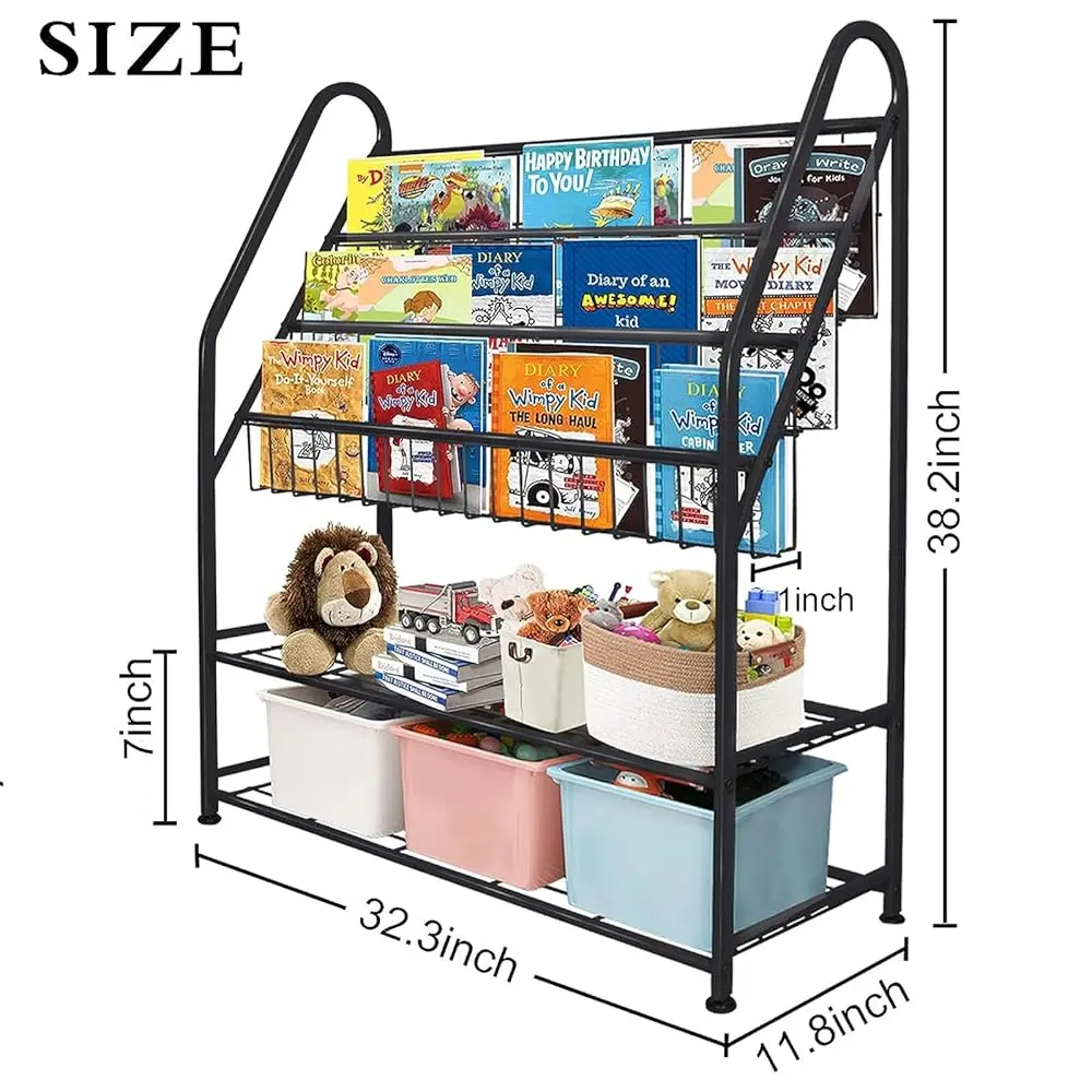 Rak Buku Anak Logam Bla Besar Berdiri Bebas untuk Kamar Anak 32 Dalam Organizer Mainan Rak Buku Besar Stabil Buku Perpustakaan Toko Buku