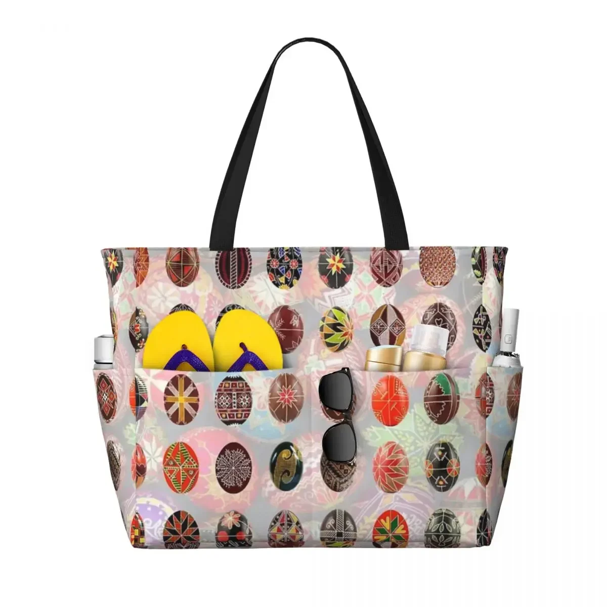 

Pysanky Eggs Beach Travel Bag, Tote Bag Customizable Large Capacity Gifts Birthday Gift Multi-Style Pattern
