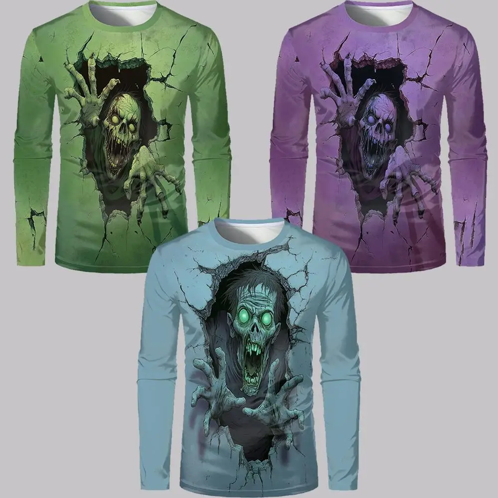 

Halloween Zombie 3D Printed Long Sleeve T-Shirt Men's Horror Pattern Casual Tops Fashion Novelty Street Trend Crew Neck Shirt
