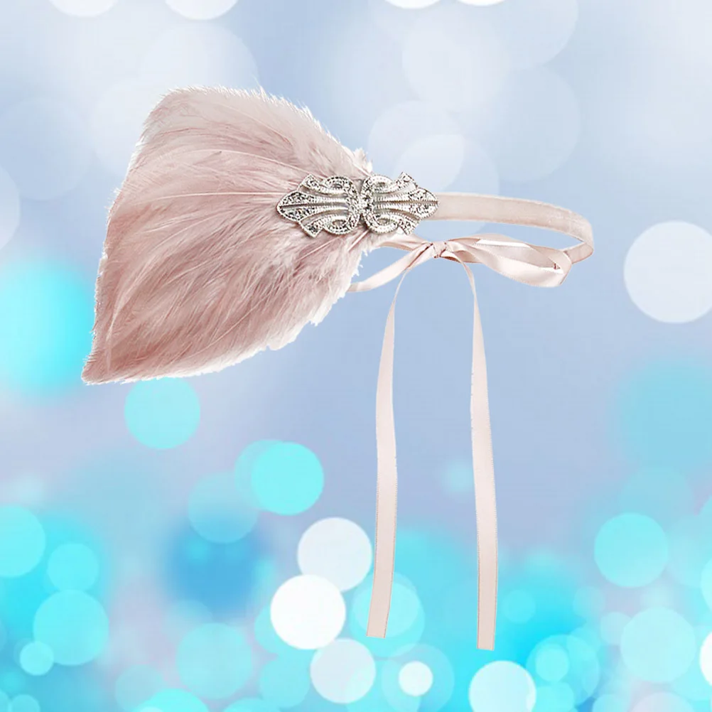 

Nude Color Ostrich Headband Rhinestone Sequins Flapper Fascinator Bridal Party Wedding Church Cocktail Show Accessory