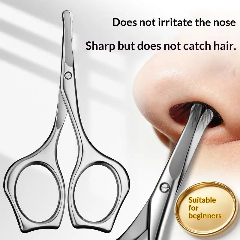 Mens Nose Hair Scissors Trimmer Set Round Head Stainless Steel Manual