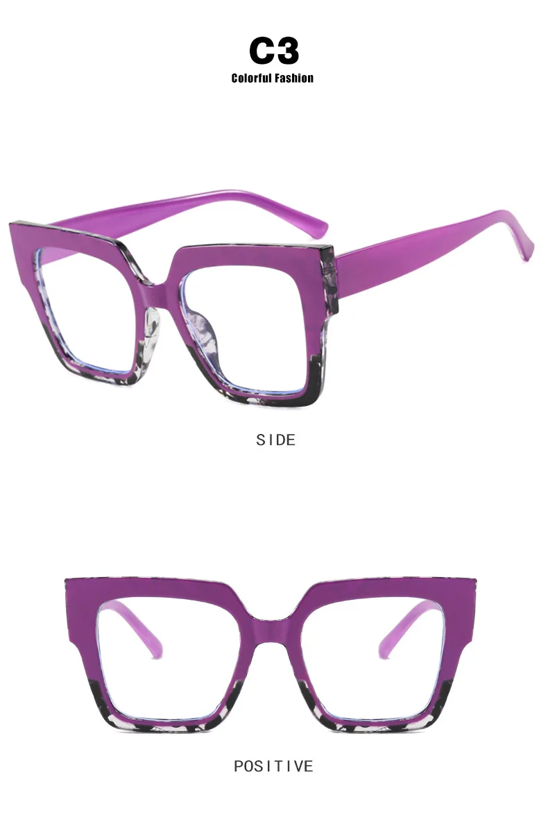 Color Matching Large Frame Cat's Eye Anti-Blue Light Myopia Glasses Frame Fashion Cool Plain Glasses -25~-600