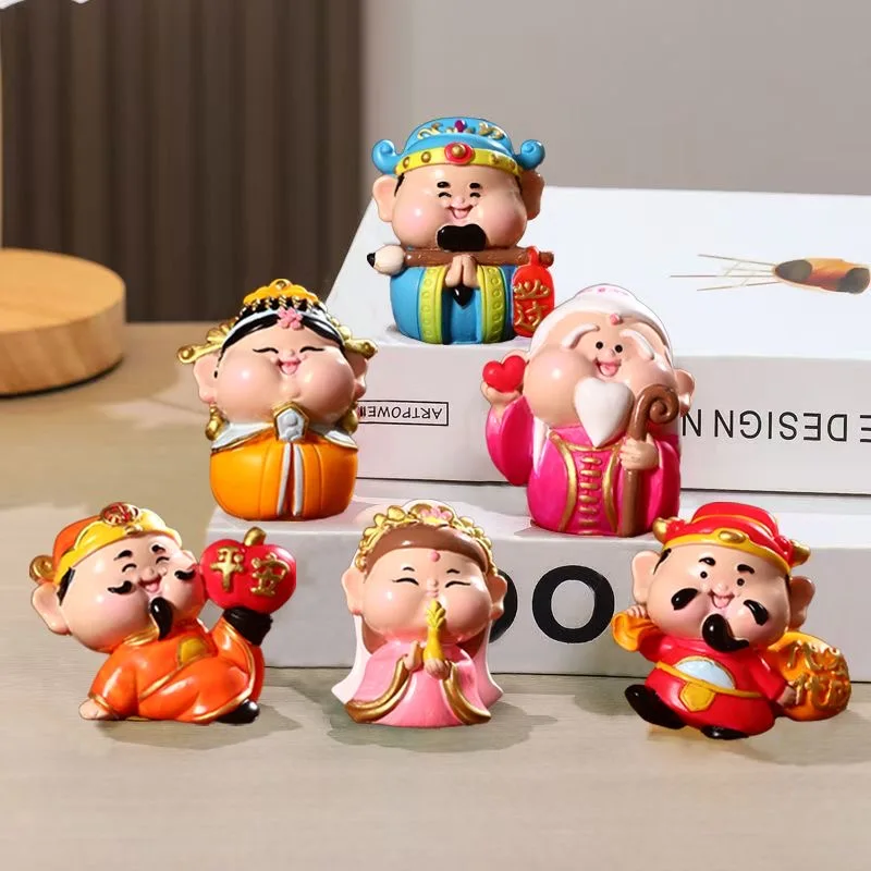 

6 Lucky Little Immortals God of Wealth God of Wealth Figurine Home Room Decoration Cute Fortune God Statue Office Desk Decor