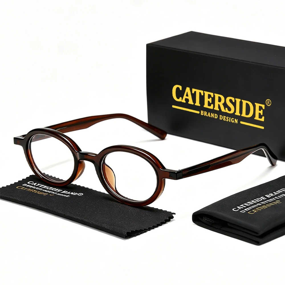 CATERSIDE Neue Retro Herren Ovaler Kleiner Rahmen Flache Gläser Tr-90 Brillengestell Acetat-Bügelenden Damen Anti-Blaulicht-Brille – Detail 6
