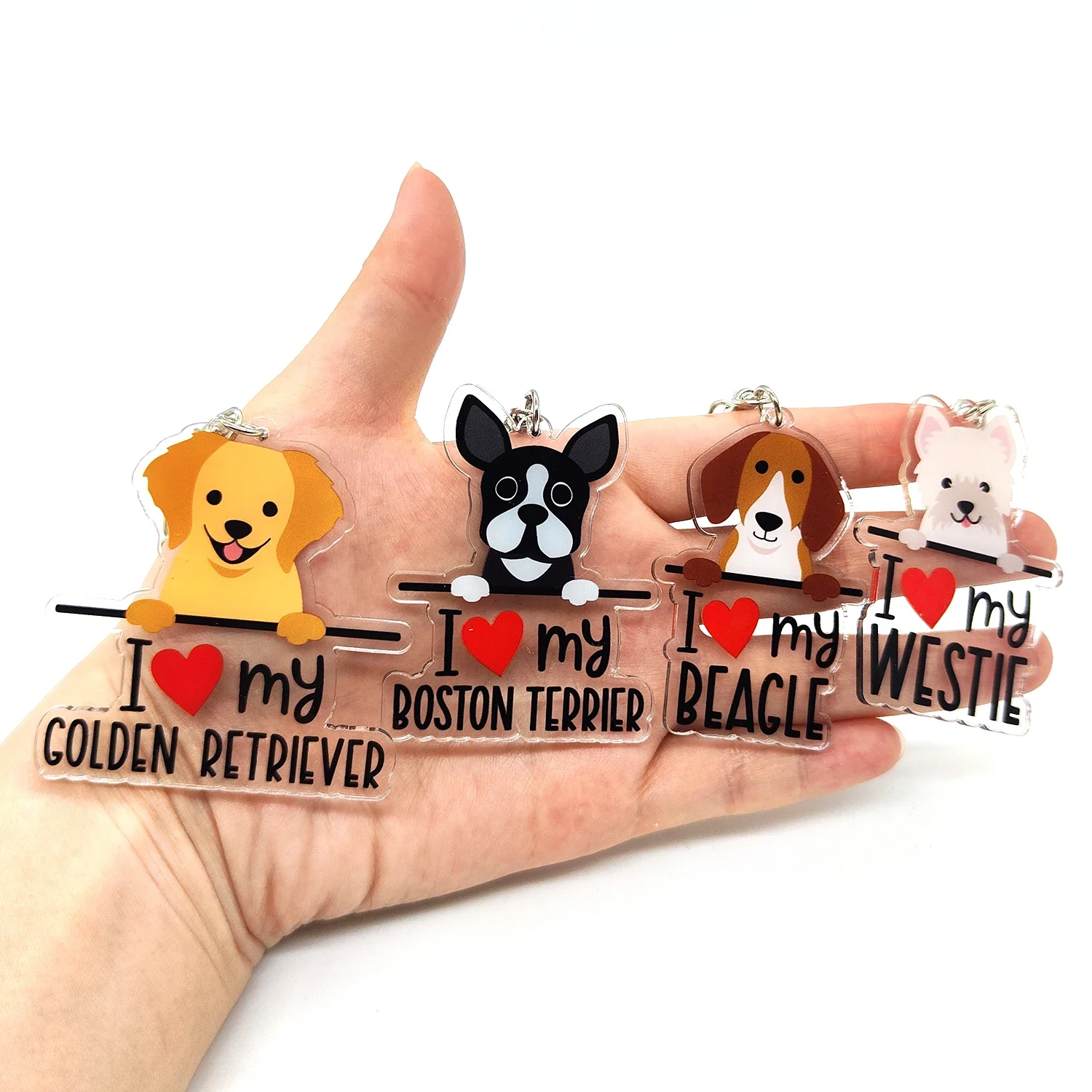 I love my westie golden retriever boston terrier portachiavi beagle portachiavi in acrilico accessori ciondolo borsa carina per I regali dei fan