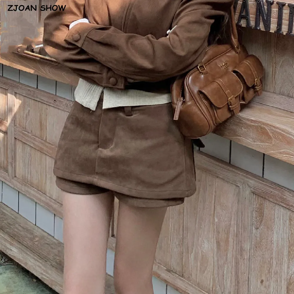 

Новая осенняя замшевая мини-юбка с низкой талией для девочек с задними карманами, универсальная упаковка, бедра, короткие юбки с шортами, нижнее белье цвета хаки, кофейный цвет