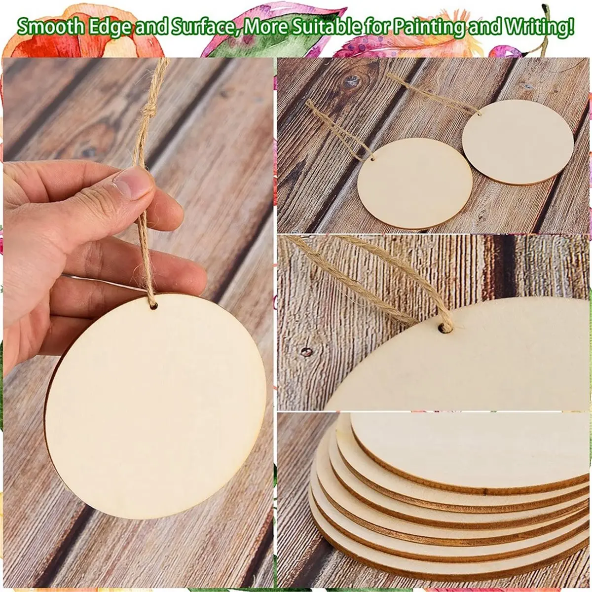 3 Inch Rounds Wood Circles with Holes Round Wood Discs for Wood Circle Ornaments for DIY Crafts, Party, Home Decor