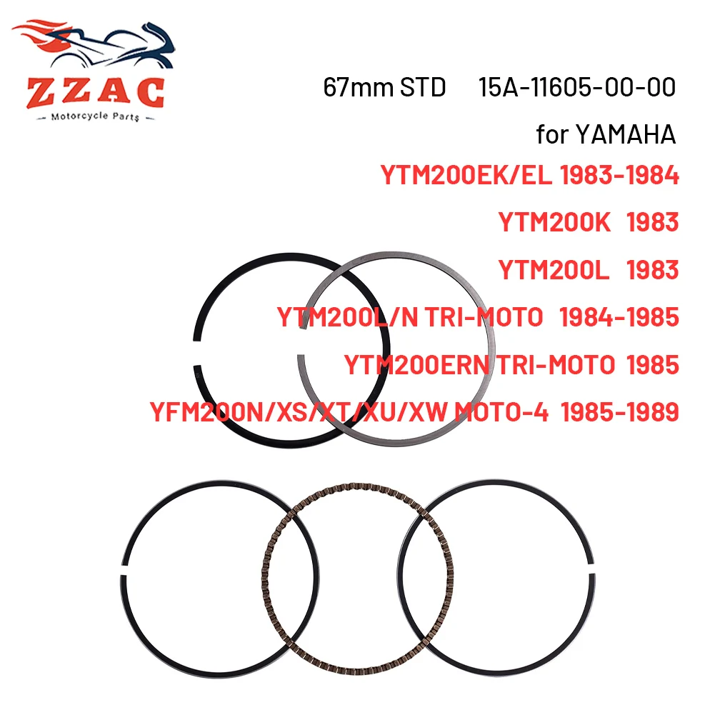 67mm STD Piston Ring Set 15A-11605-00-00 for Yamaha YTM200 (83-85) YFM200 Moto-4 (85-89) TRI-MOTO ATV Quad Engine Parts