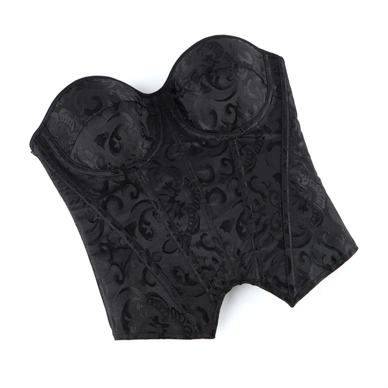 

Черный жаккардовый корсет с завышенной талией, женский элегантный бюстье без бретелек с боковой молнией, готический корсет на шнуровке, формирователь тела, бюстье, нижнее белье