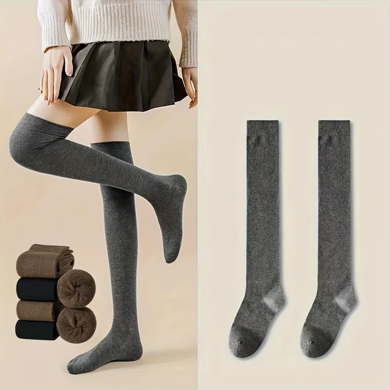 1 Paar lange Röhren-Overknee-Socken aus Wolle für Damen, warm, einfarbig