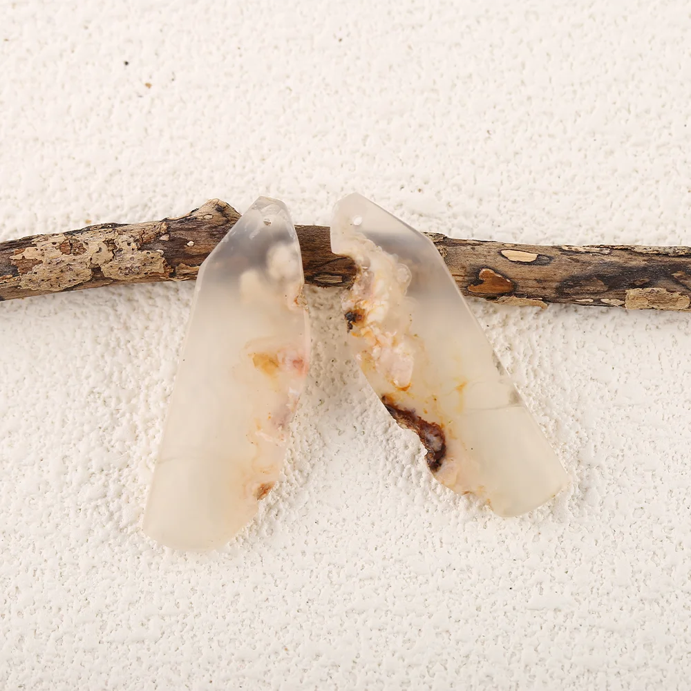 White Crazy Lace Rosetta Stone Carved Earring Bead——Handmade Natural Jewelry  Ear Ornaments  41x12x2mm 7.9g