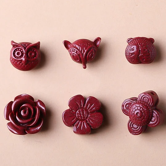 5A Natural Cinnabar Owl Flower Zinnober Genuine Vermilion Single Bead DIY Jewelry Material