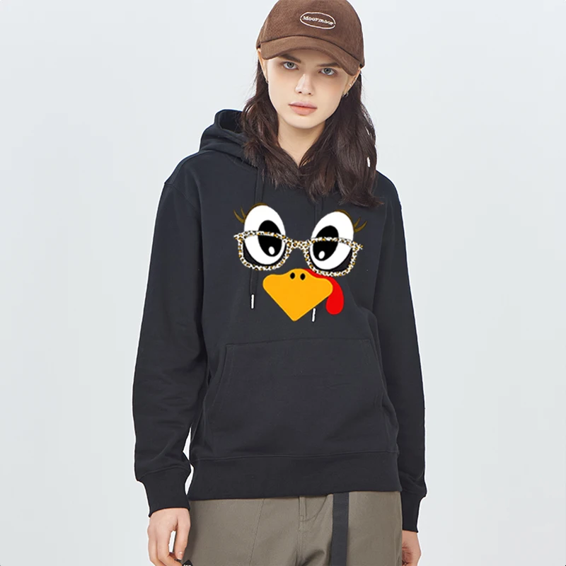 سويت شيرت نسائي بغطاء للرأس بنمط تركيا لعيد الشكر المضحك، مناسب للتجمعات العطلات غير الرسمية في الخريف والشتاء. #1