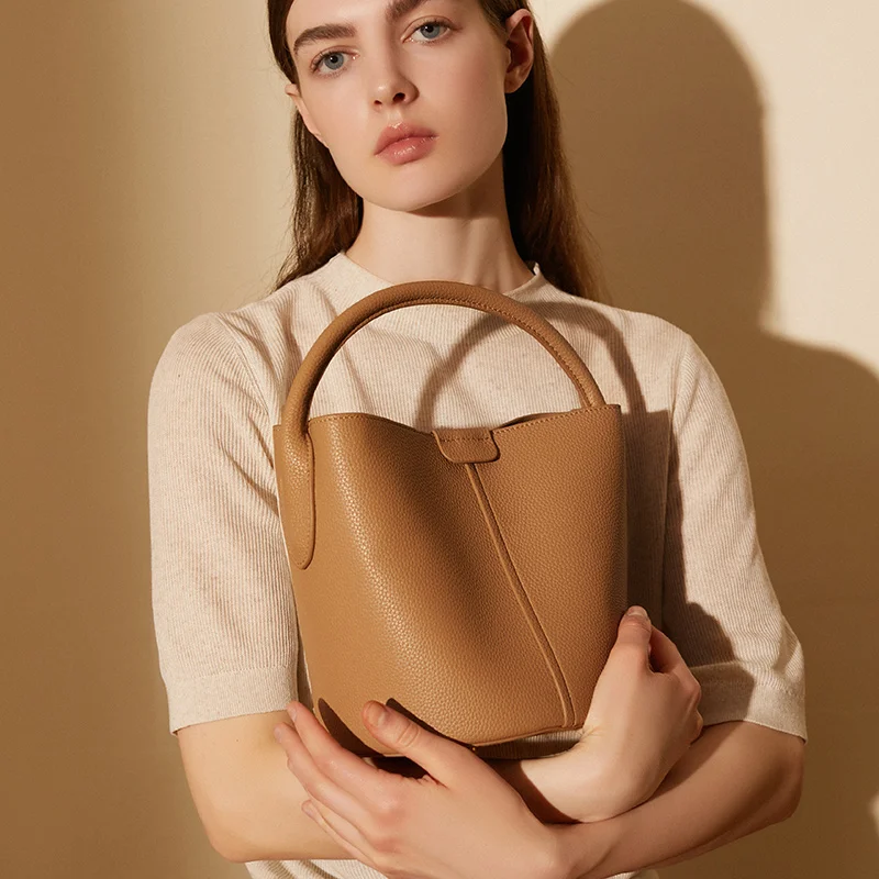 

Burminsa Cowhide Genuine Leather Bucket Tote Handbags For Women 2025 Luxury Designer Top Handle Ladies Shoulder Crossbody Bags