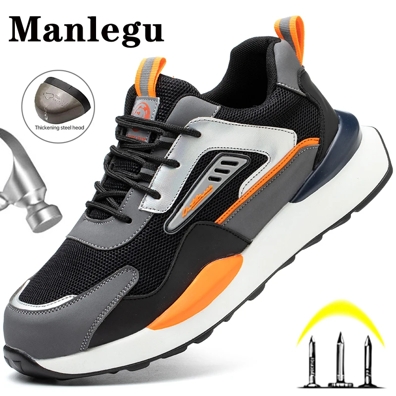 Male Sport Safety Shoes Men Work Boots Steel Toe Shoes Light Comfort Protective Shoes Anti-puncture Work Sneakers Indestructible